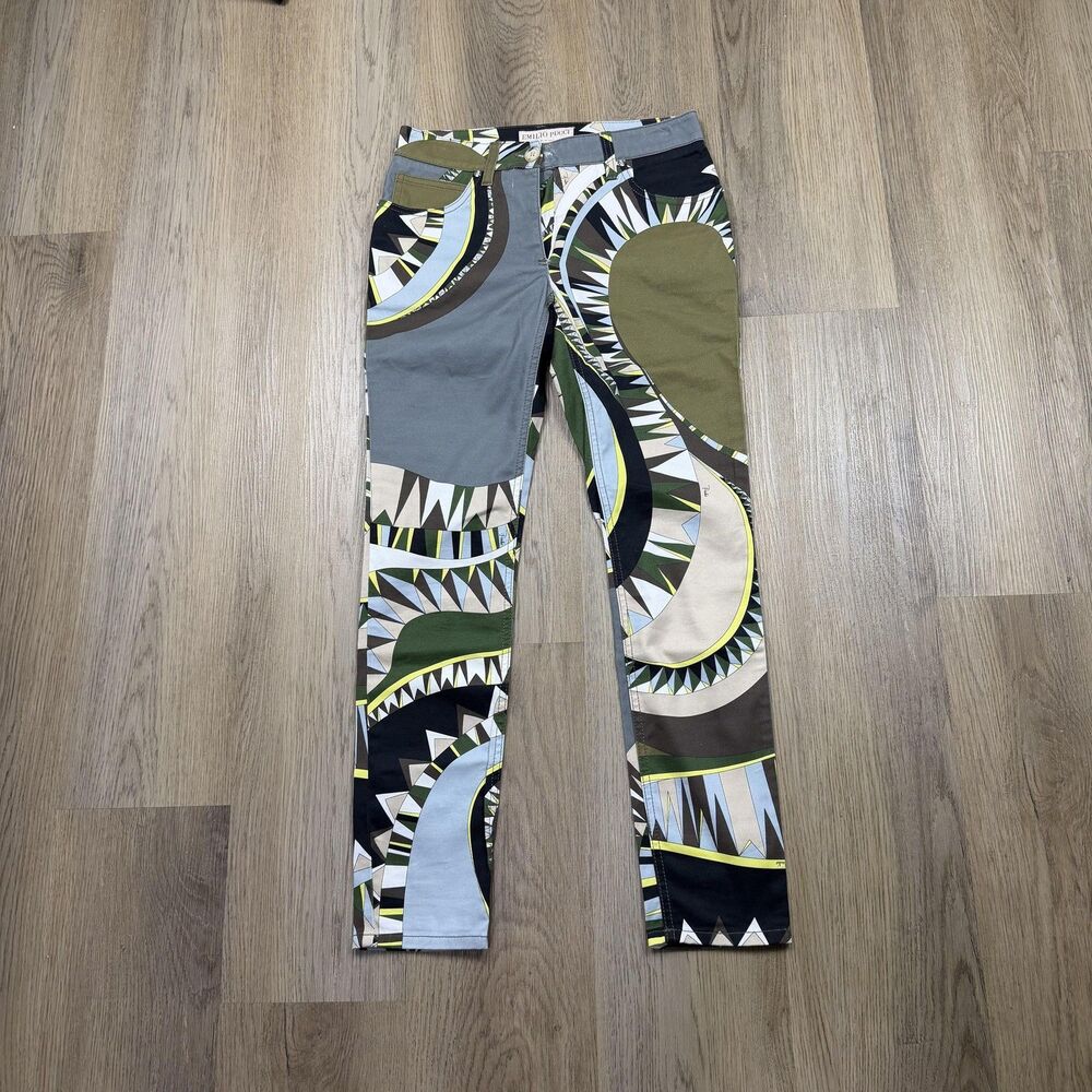Emilio Pucci Pants Womens 4 Multicolor Geometric Stretch Twill Italy Casual
